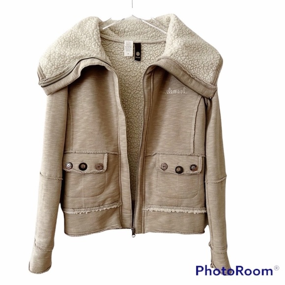 Element Tan Zip Front Jacket with Faux Sherpa Lining and Collar Size Small - Picture 4 of 16
